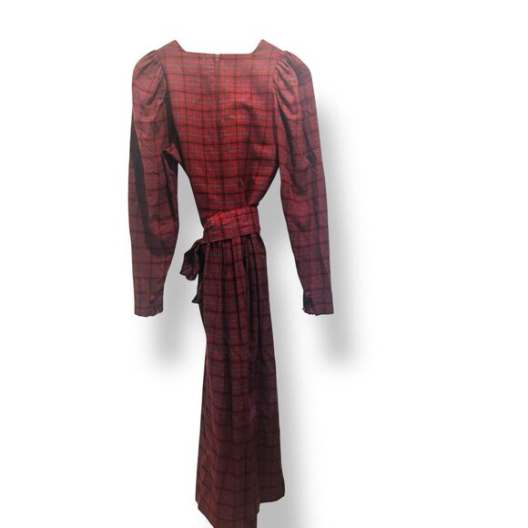 Laura Ashley Dress Womens Small Red Plaid Belted Vintage Prairie Cottagecore - Picture 2 of 13